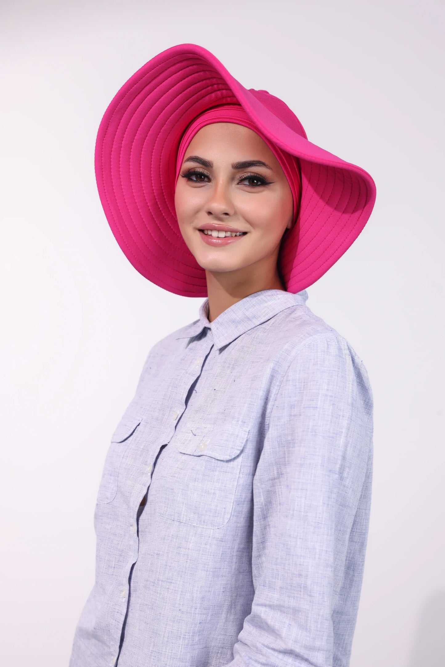 Adjustable Summer Hat + Separate Matching Turban - Hot Pink
