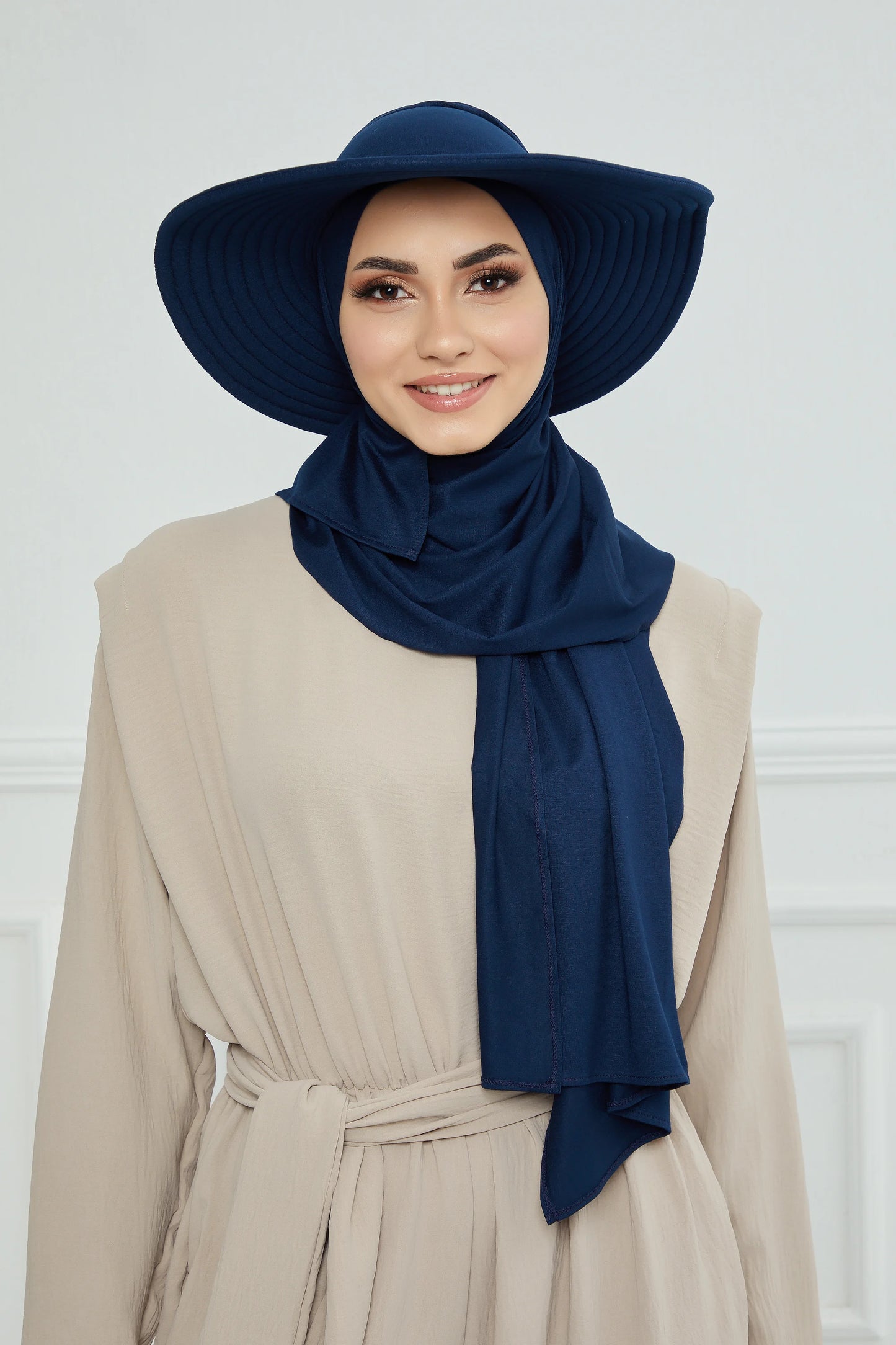 Adjustable Summer Hat + Matching Hijab - Navy Blue