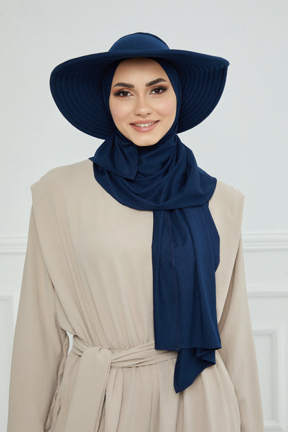 Adjustable Summer Hat + Matching Hijab - Navy Blue
