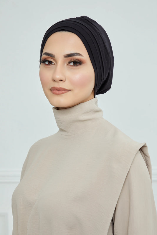 Adjustable Summer Hat + Separate Matching Turban - Black